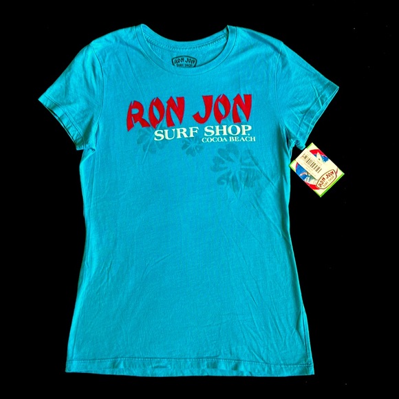Ron Jon Surf Shop Cocoa Beach Aqua Blue Women's Short Sleeve T Shirt XL NEW - Picture 1 of 7